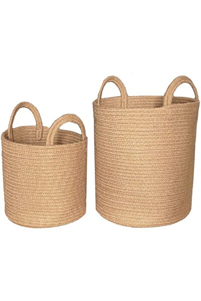Generic FCG Home - Jute Rope Basket - Set of 2 - Woven Rope Basket with Handles for Storage of Laundry, Toys
