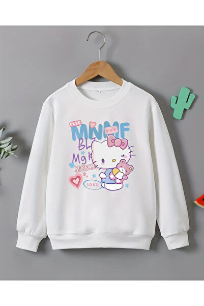 haha Kız Çocukları için Hello Kitty Baskılı Uzun Kollu T-shirt