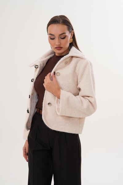 Flame İstanbul Butik Δερμάτινο μπουφάν με ρέλι Floto με πόρπη με τσέπες κρεμ SRP1091