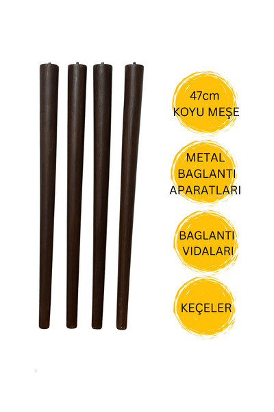 HAMADEX 47 cm Koyu Meşe Ahşap Sehpa Ayağı | Mobilya Ayağı + Bağlantı Aparatları