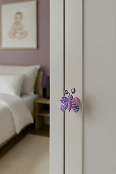 MegaVitrin 5 Pieces Purple Butterfly Children's Room Furniture Handle Set - Single Screw Cabinet and Drawer Handles
