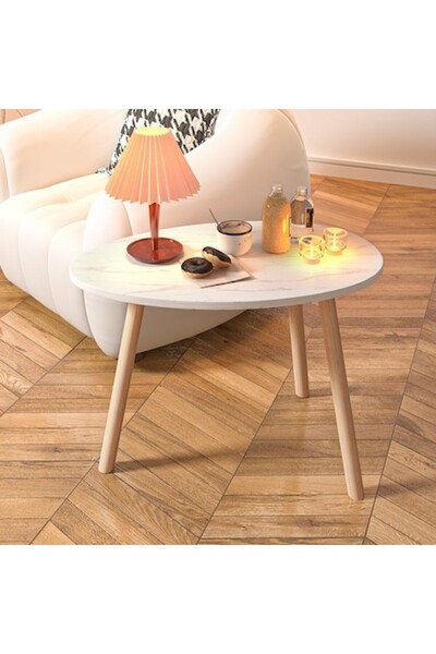 OEM Masa living rotunda, stil minimalist, alb, 3 picioare din lemn (40x40x40 cm)