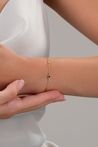 Zeynepli gold & jewelry 14 AYAR ALTIN ZARİF SİYAH YONCA BİLEKLİK