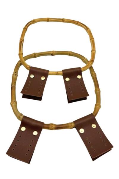 angel çanta aksesuar Mâner pentru geantă din bambus real cu piele de 18 cm