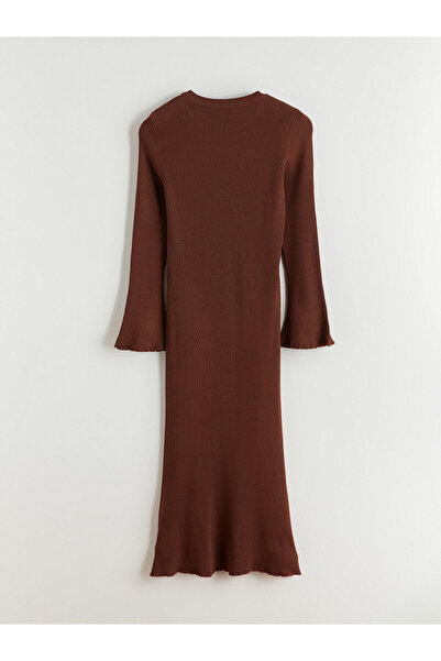 LC Waikiki Καφέ πλεκτό φόρεμα με λαιμόκοψη