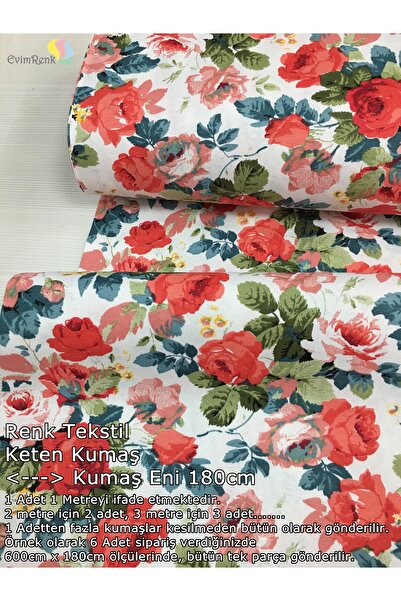 Renk Tekstil Lea Rose Panama Keten Kumaş - Döşeme - Minder Kılıf - Perde - Hobi