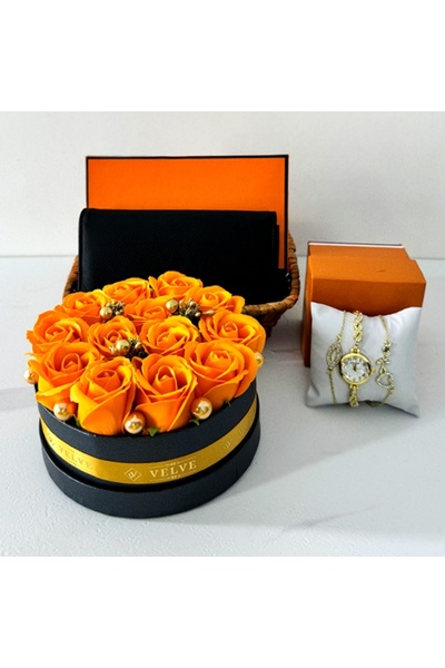 velve Boo Basket Orange, aranjament trandafiri de sapun,portofel negru piele ...