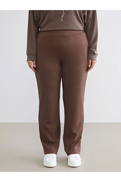 LC Waikiki Brown Plus Size Elastic Waist Wide Leg Women's Sweatpants