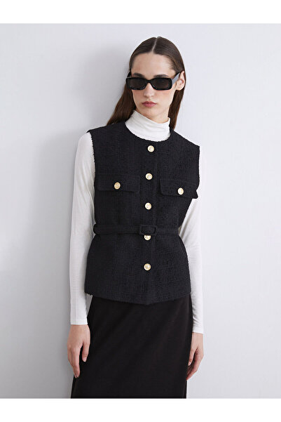 LC Waikiki Lcw Modestblack Crew Neck Women's Tweed Vest