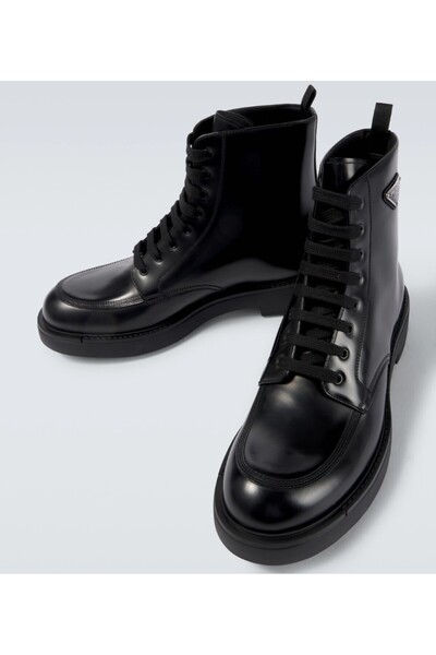 Prada Sport Leather Boots with Metal Logo