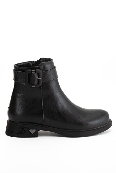 Dilimler Ayakkabı Μαύρες γυναικείες μπότες από συνθετικό δέρμα με πόρπη από καουτσούκ