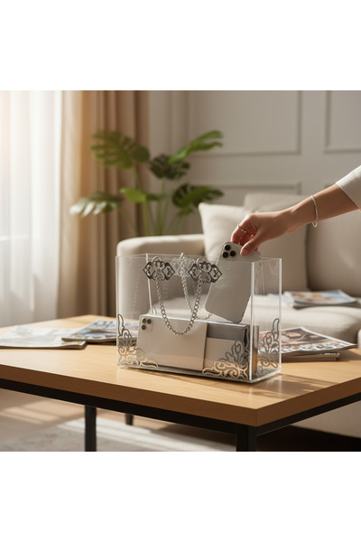 Pingolo Gelin Damat Bohçası Hediyelik Pileksi Şeffaf Çanta Gümüş Süslemeli