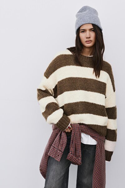 Pull & Bear Kalın örgü çizgili kazak