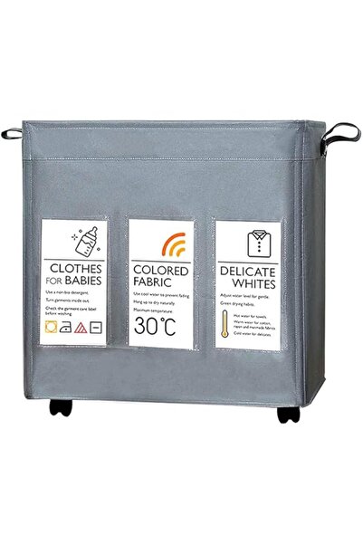 Generic Top-Tech Laundry Basket Laundry Hamper Bin Clothes Sorter Storage Organizer Bag Collapsable 3 Sectio