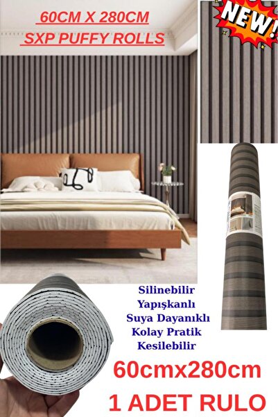 Renkli Duvarlar 60cm x 280cm 1 Adet Kendinden Yapışkanlı Kömür Gri Lambiri Desenli Duvar Paneli Kağıdı GS8002