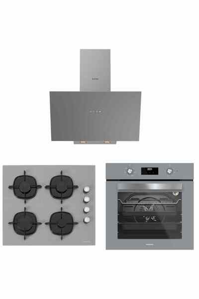 Silverline Gri Cam Ankastre Set - BO6502S02 Fırın, CS5700E6S01 Ocak, 3481 Flam 60 cm Davlumbaz