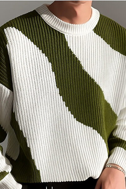 COOL TARZ Men's Khaki-White Regular Fit Knitwear Sweater