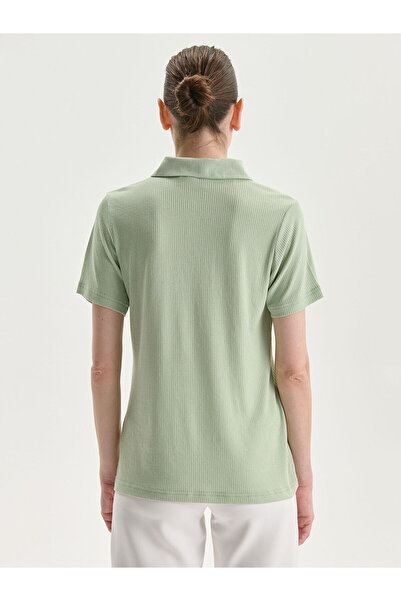 LC Waikiki Khaki Polo Neck Textured Women's T-Shirt