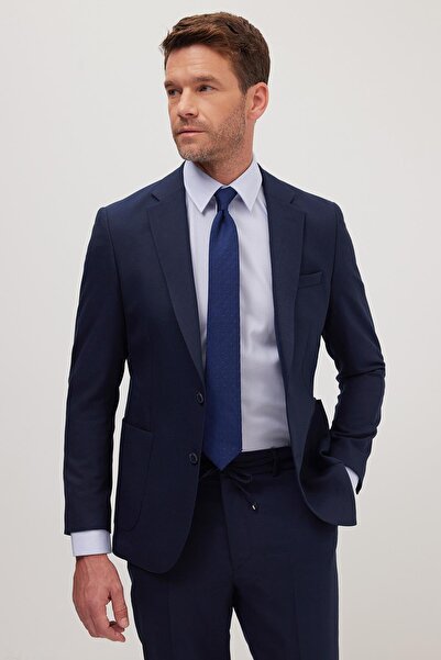 Tudors Erkek Slim Fit Mono Yaka Likralı Esnek Kumaş Lacivert Takım Elbise