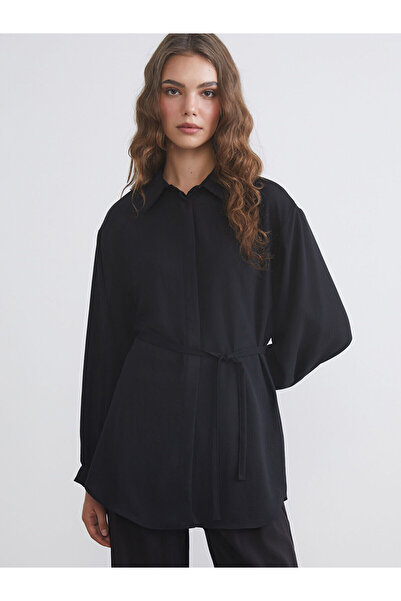 LC Waikiki Lcw Modest Black Oversize Women's Shirt Tunic with Nevavm Difference