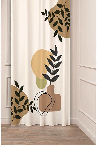 GREENDECOR Yaprak Vazo Bohem Minimalist Bej Krem Desenli Özel Tasarım Dijital...
