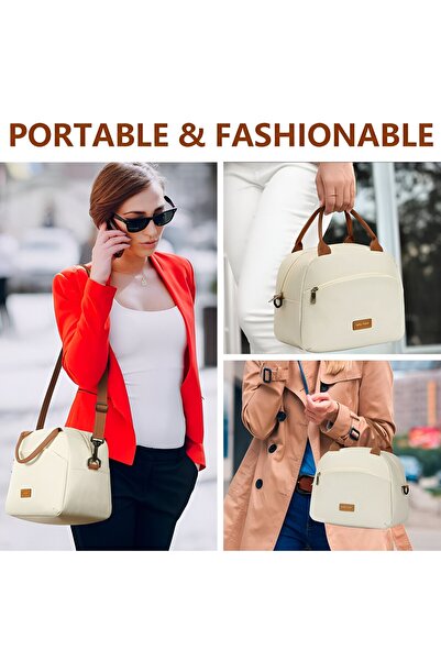 Flippy Geantă termică pentru prânz, multifuncțională, compartimentată, impermeabilă, 26x14.3x21.2 cm, crem