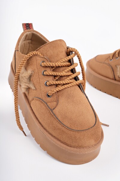 MUGGO Kozmos Thick Sole Lace-Up Star Detailed Women's Winter Sneaker Sports Shoes