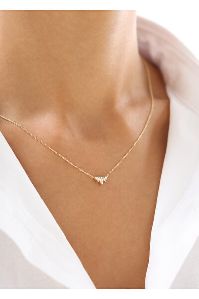 Zeyd Jewelry Minimal Marquise Taş Detaylı 14 Ayar Altın Kolye