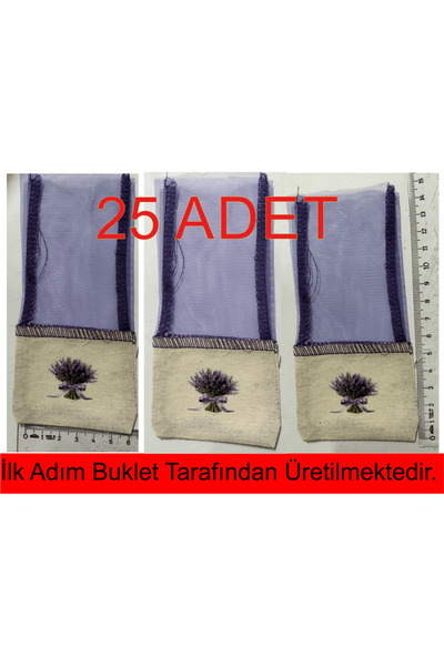 ilkadimbuklet 25 adet üstü tül altı ham bez baskılı lavanta kesesi ipiyle birlikte gönderilir