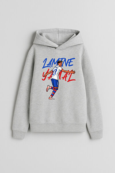 MODA Jucătorul de fotbal Lamine Yamal cu imprimeu Hanorac gri pentru băiat cu...