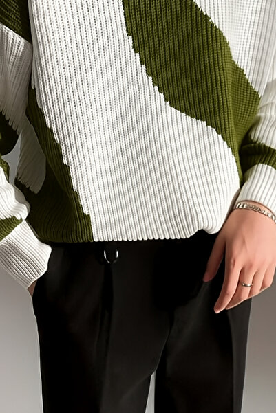 COOL TARZ Men's Khaki-White Regular Fit Knitwear Sweater