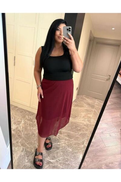 Ferdanur Başaran Büyük Beden Likralı Oval Kesim Tül Etek