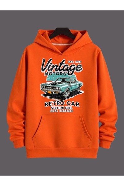 ArtYus سويت شيرت بقلنسوة كبير الحجم من القطن مطبوع عليه تصميم سيارة عتيق للرج...