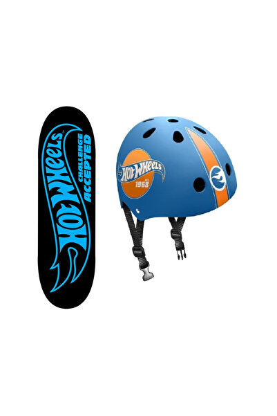 HOT WHEELS Set Skateboard Copii, 70 x 20cm, 9 straturi de artar si casca de protectie, multicolor,