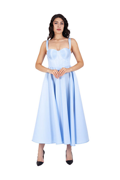 b&ççizgi SIRTI İPLİ KORSELİ ASKILI ELBİSE