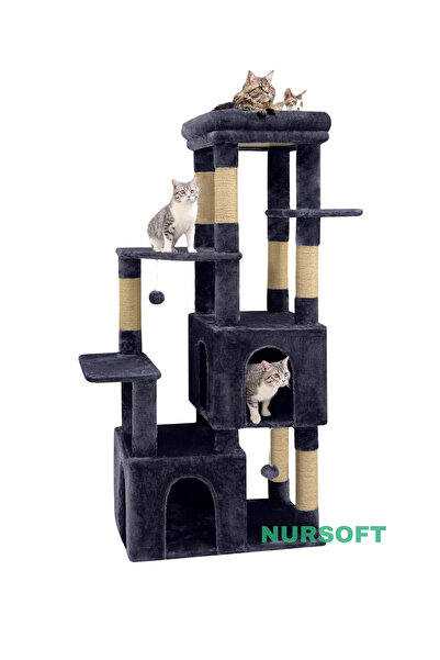 Nursoft Tırmalamalı Teraslı Çift Yuvalı Lüx Çok Katlı Kedi Oyun Evi