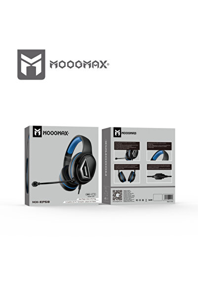 MOOGMAX Wired gaming headset. Stereo headphones for Sony or PC. 3D surround gaming headset. Blue.
