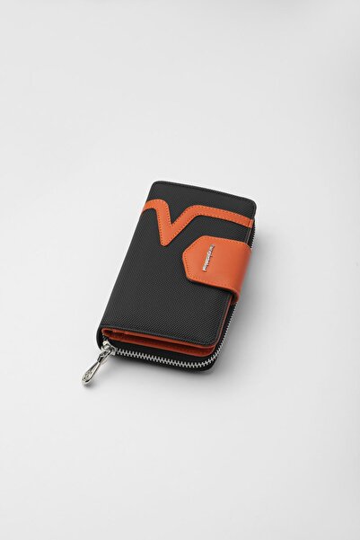 CENGİZ PAKEL Orta Boy Kadın Cüzdan – 65295L - Siyah/Kiremit