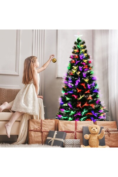 PROCART Artificial Christmas tree, fiber optic and LED lighting, height 210 cm, flexible branches, support