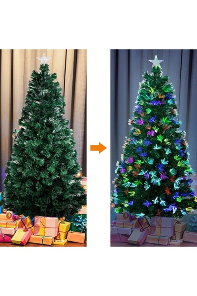 PROCART Artificial Christmas tree, fiber optic and LED lighting, height 210 cm, flexible branches, support