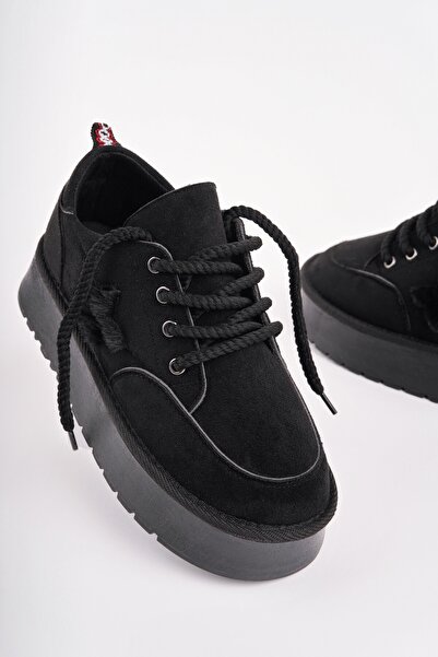 MUGGO KOZMOS Kalın Taban Bağcıklı Yıldız Detaylı Kadın Kışlık Sneaker Spor Ayakkabı