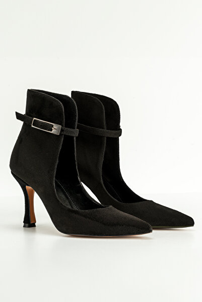 Yel'iz Shoes&Slipper Topuklu Gri Süet Kadın Açık Bot Bilekten Ayarlanabilir Tokalı Model