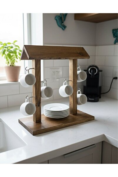 BY AHŞAP DEKOR Doğal Ahşap Çift Fonksiyonlu Fincanlık ve Tabak Rafı 27*27