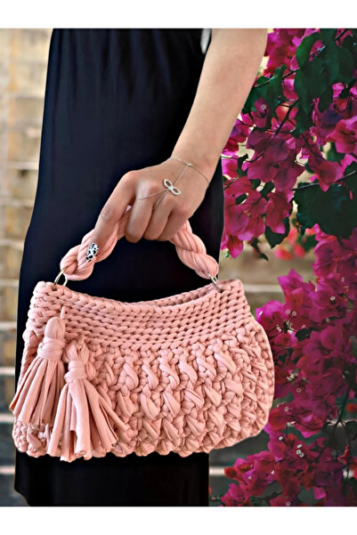 maia Powder Pink Hand Knitted Twisted Handle Shoulder Bag – Soft and Elegant ...