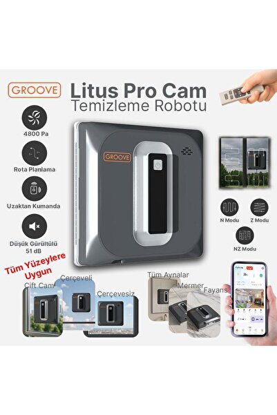 Groove Litus Pro Akıllı Uygulama Kontrollü Cam Temizleme Silme Robotu +Yapay Zeka Desteği+Ultra Sess