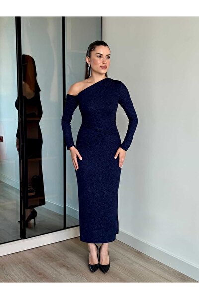 ROUPAS COLLECTİON Asimetrik Kesim Simli Elbise