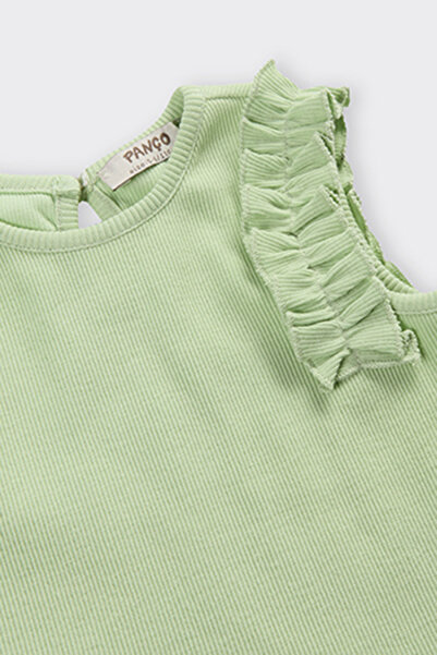 Panço Kız Beyaz Örme Yuvarlak Yaka Atlet