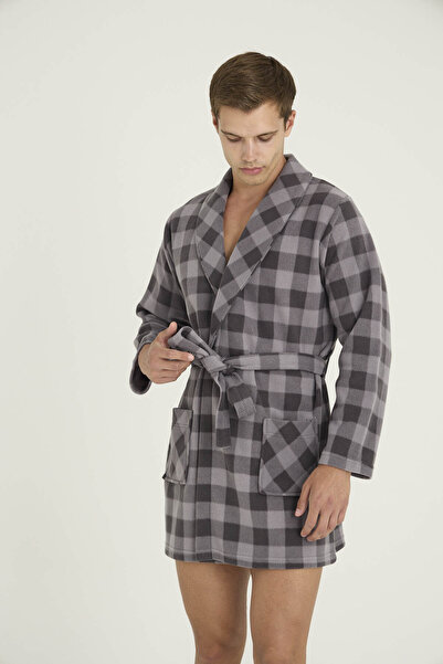 KLY Men's Single Robe Plaid Patterned