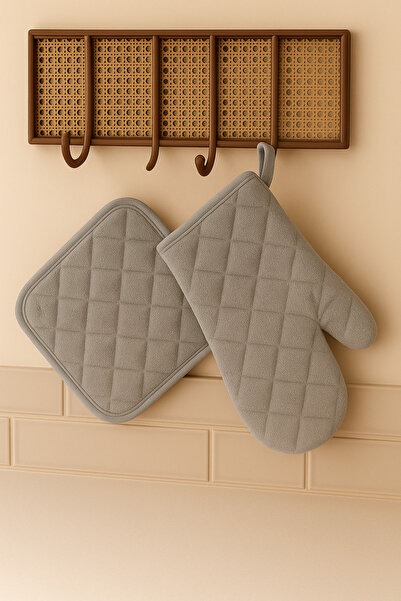 Genel Markalar 2 li Isıya Dayanıklı Fırın Eldiveni ve Tutacak Seti Mutfak Eld...