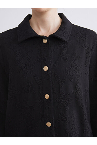 LC Waikiki Siyah Gömlek Yaka Desenli Kadın Hırka